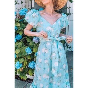 Love Shack Fancy Target Estelle Floral Blue Puff Sleeve Dress Size XS